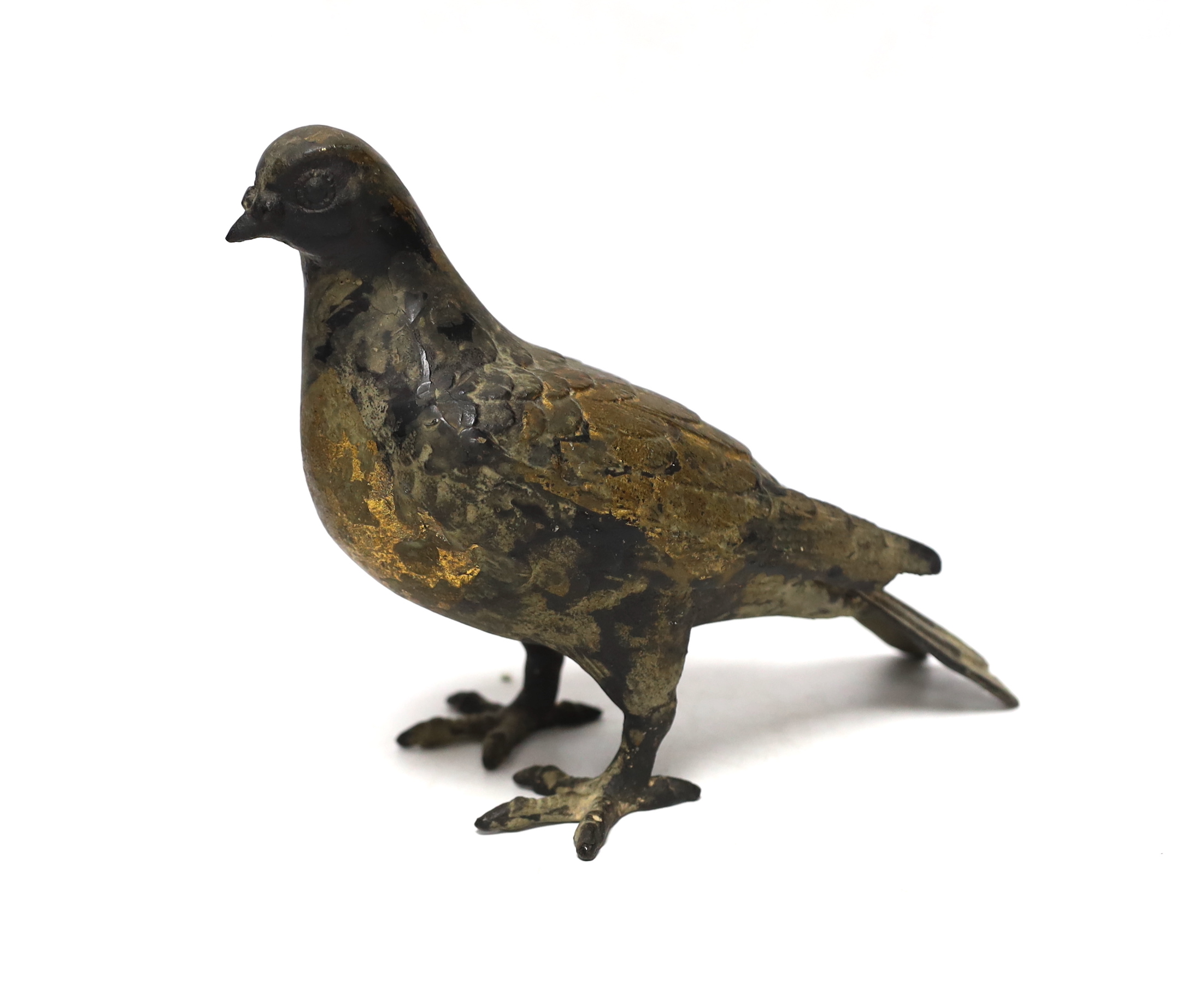 A gilt cast iron model of a pigeon, 16.5cm